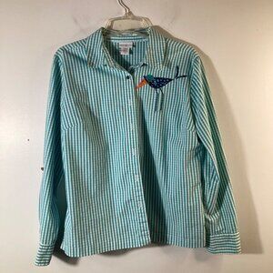 Womens Jaclyn Smith Gingham Button‎ Shirt Funky Bird Green White L